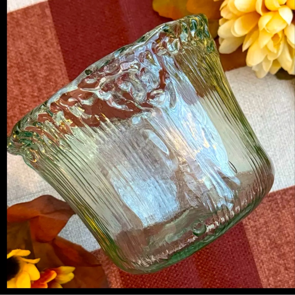 Hand Blown San Miguel Vidrios Iceberg Green Glass Vase/Bowl 4.5 X 5.5” Spain